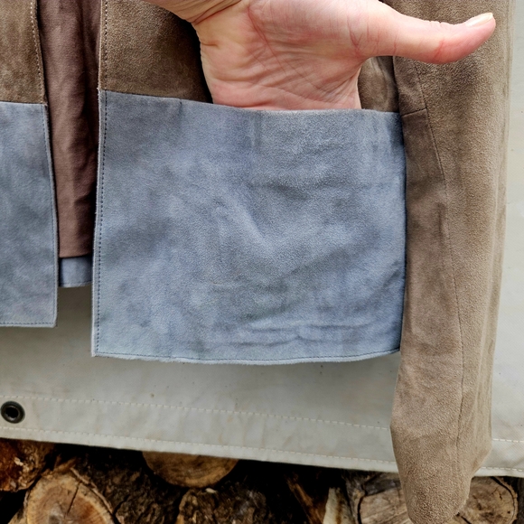 JIGSAW brand Soft Suede Two-Tone Brown & Gray Leather Jacket MINIMALIST Small - Picture 6 of 8